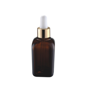 Square amber essential skin oil glass bottle with dropper