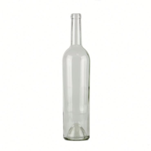 Clear 750ml wine liquor glass bottle with cork and plastic gum