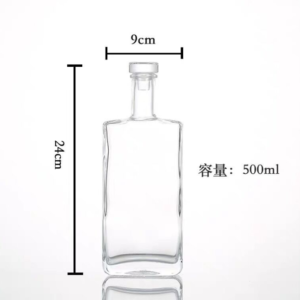 Square 500ml Gin liquor glass bottle with cork