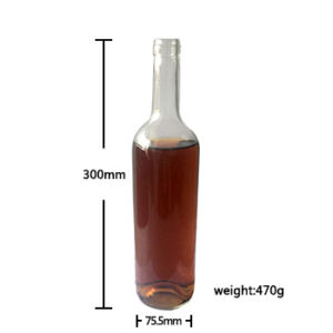 Clear 750ml wine liquor glass bottle with cork and plastic gum