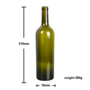 Dark green 750ml bordeaux wine glass bottle with cork