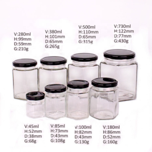 Hexagon glass jar for honey and jam cheap price