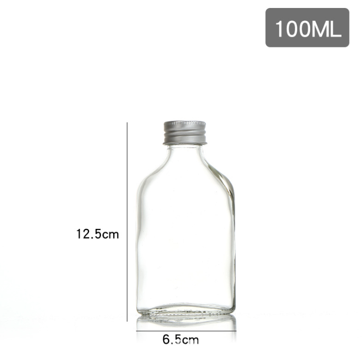 Square flat 200ml glass coffee drinks bottle with metal caps