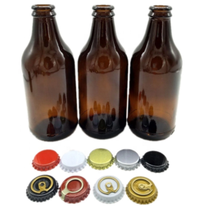 Brown amber 296ml beer glass bottle with handle crown caps