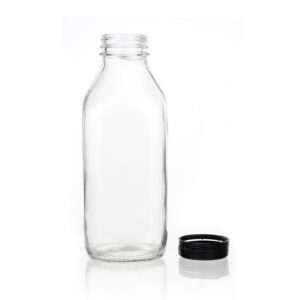 Square empty 1000ml glass milk bottle with plastic tamper cap