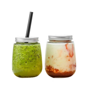 Round 500ml milk tea glass jar with straw