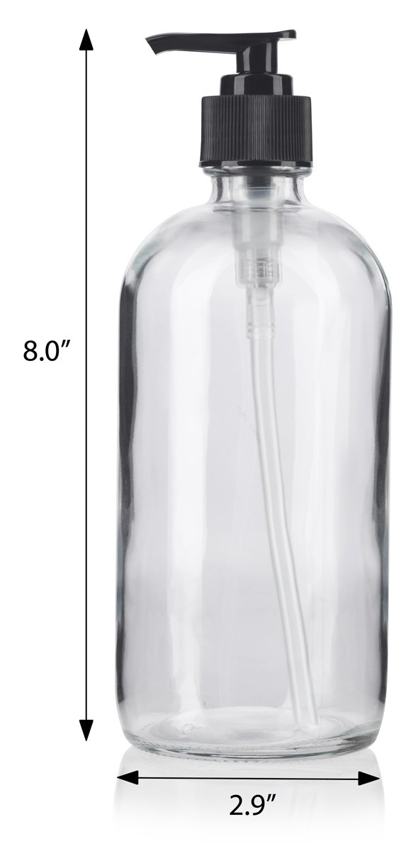 Clear Glass Laundry Bottles With White Pump or Sprayer 16oz Glass