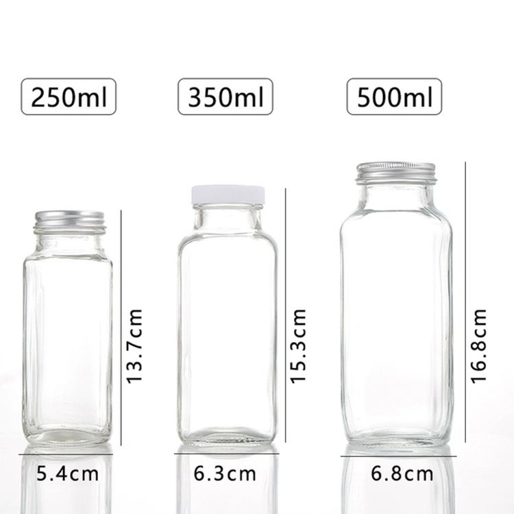 Square juice bottle 8oz 12oz 16oz glass juice bottles wholesale