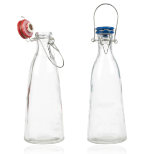 Fatory 500ml 1000ml triangle shape glass milk bottle clip top