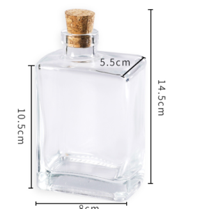 Square 200ml 300ml glass juice tea bottle with cork