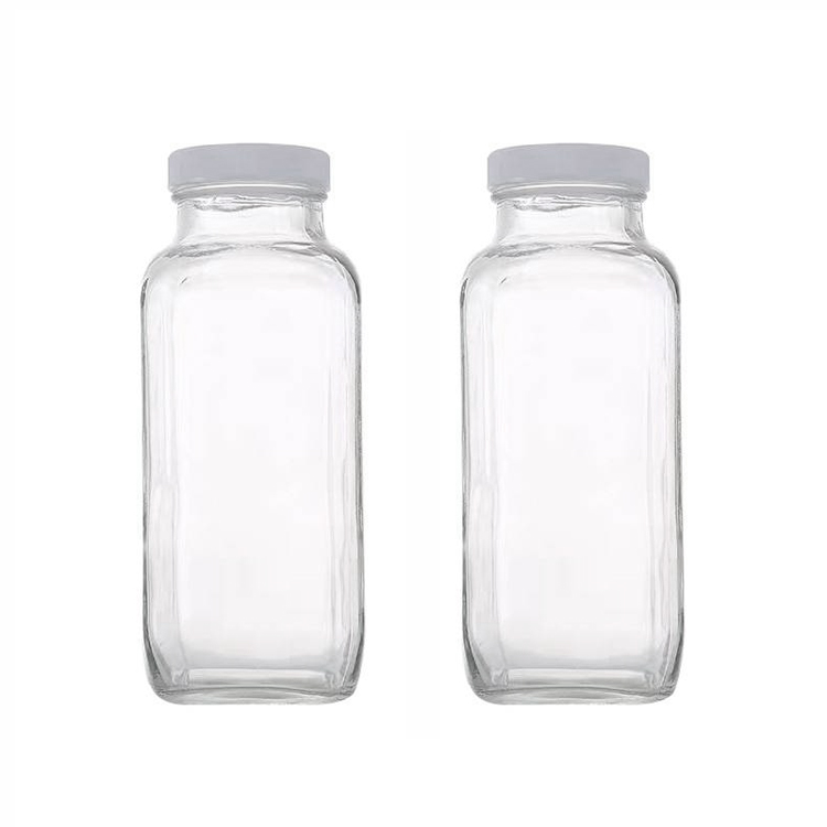 Square juice bottle 8oz 12oz 16oz glass juice bottles wholesale