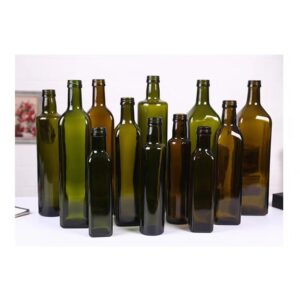 olive oil bottle in different sizes and colors and shapes