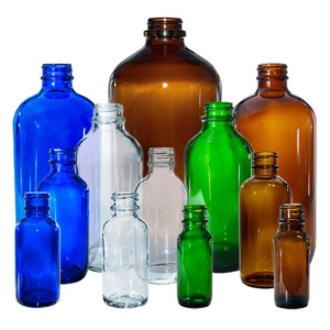 boston round glass bottles in different colors