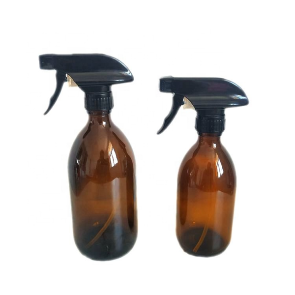 Frosted amber glass soap bottle with trigger and silicon sleeve - Image 2