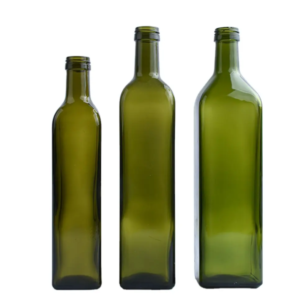 green olive oil bottles