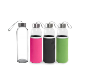 glass water bottle with sleeve